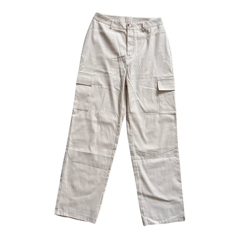 Salanta Cargo Pants Womens Large Beige High Waisted Straight Leg Utility Pocket